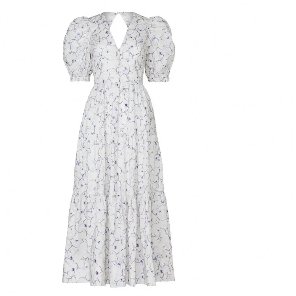 Nicholas Celie Maxi Dress 6 Floral Print V-Neck Purple/White - Picture 3 of 16